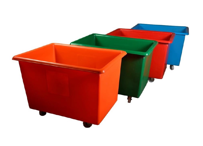 Bryant plastic Container Trucks are nestable for easy storage